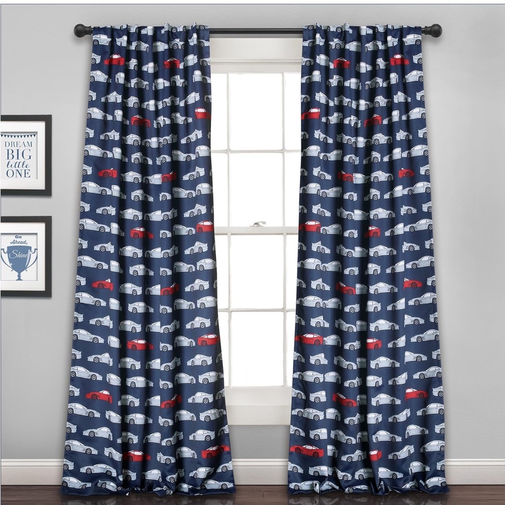 Lush Decor Blue Curtains with Car Pattern NWT